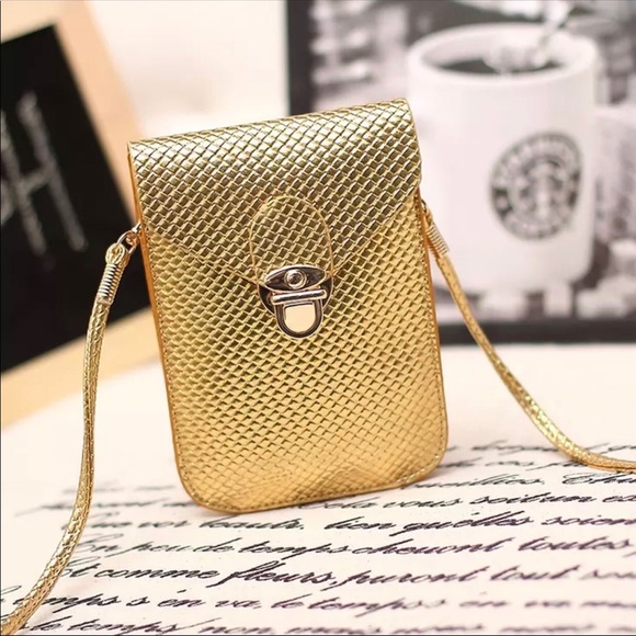 Handbags - Metallic Gold Mini Crossbody Purse Bag